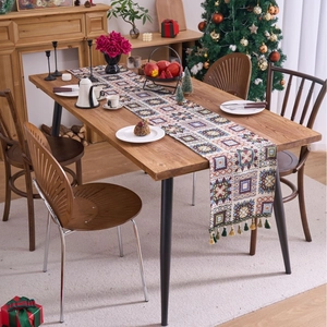 Bohemian geometric jacquard table runner with tassels for Christmas dining decor