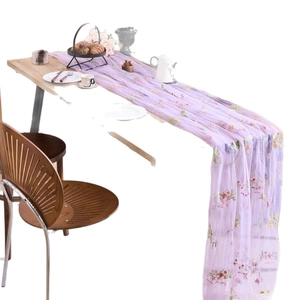 Purple lace table runner with vintage floral embroidery for wedding dining decor