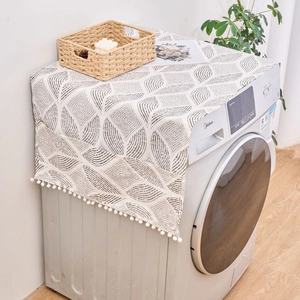Housse De Machine À Laver Minimaliste En Mélange De Coton Avec Poches Latérales Imprimé Floral Géométrique Protection Contre La Poussière