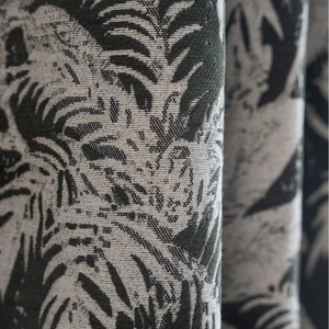 Thick chenille curtain with green leaf jacquard pattern and premium texture drape