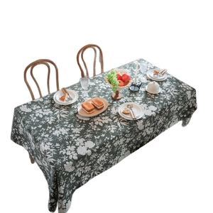 Nappe vintage française vert foncé avec jacquard floral élégant et motifs de feuilles