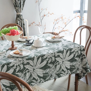 European Vintage Tropical Leaf Jacquard Tablecloth Rectangle Blended Fabric Dustproof Table Cover For Home Dining Room Decor