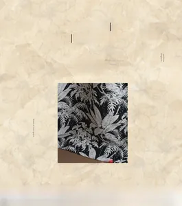 Macro view of retro black and white tropical leaf jacquard yarn-dyed curtain fabric