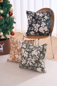 Detailed texture of thick chenille jacquard pillowcase with elegant floral embroidery
