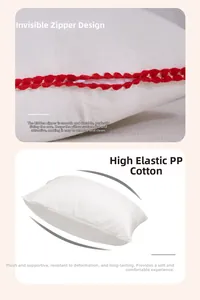 Detail of hidden zipper design and high-elastic PP cotton filling of the white pillow