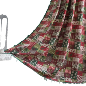 Christmas jacquard curtain with reindeer and gingerbread man patterns and green tassels