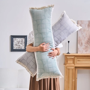 Bohemian Jacquard Lumbar Pillow Cover With Tassels American Style Polyester Geometric Long Throw Pillow Case For Sofa Bedroom Decor