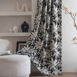 American Retro Tropical Plant Leaf Jacquard Polyester Curtain Semi Shading Thickened Drape For Living Room Bedroom Kitchen