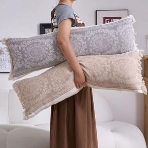 Bohemian lumbar body pillow with mandala pattern and white tassels for sofa or bed