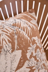 Close-up of chenille jacquard pillowcase with tropical palm leaf texture and weave