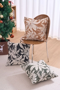 Detail shot of jacquard chenille pillow covers with elegant leaf pattern texture
