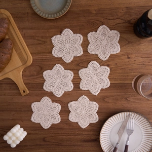 Set of 6 handmade crochet cotton coasters in cream white for tea cups and home decor