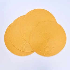 Set of 4 ginger yellow woven round placemats with heat resistant polypropyline rope
