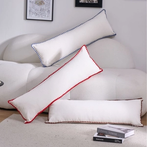 Minimalist long lumbar pillow set with elegant wave embroidery for bed and sofa decor