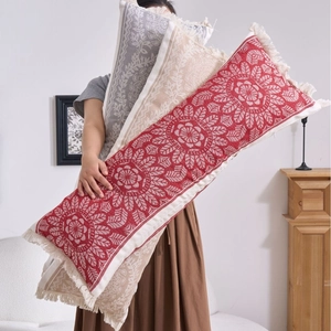 Bohemian Mandala Jacquard Lumbar Pillow Case With Tassels Long Rectangular Decorative Throw Pillowcase For Sofa Bedroom Home