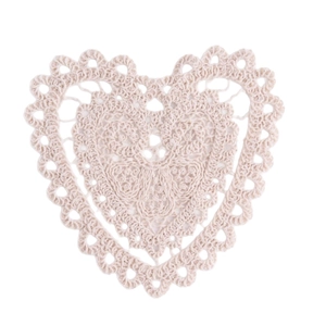 Handmade heart-shaped cotton crochet coaster in cream white with lace edge for tea cups
