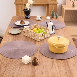 Set of 4 grey purple round woven placemats for dining table, 38cm heat resistant mats
