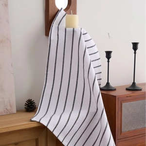 Minimalist white cotton linen napkin with dark stripes for Nordic table decoration