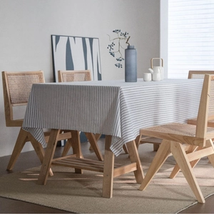 Minimalist rectangular cotton linen tablecloth with black stripes for home dining decor