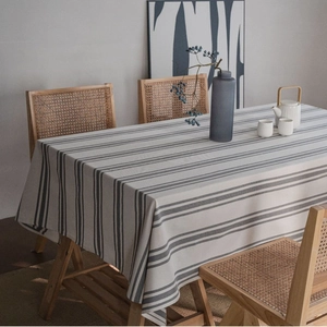Modern Minimalist Cotton Linen Blend Striped Tablecloth Rectangular Grey White Table Cover For Dining Room Kitchen Decor