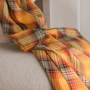 Orange and yellow plaid check curtains in high-quality woven fabric for home decor