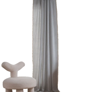 Minimalist black and white plaid curtain with elegant decorative fringe for home decor