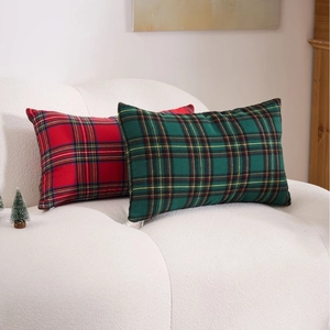 Classic plaid Christmas decorative pillow covers in red and green for sofa set