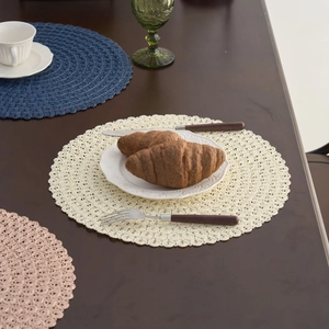 Modern minimalist round woven placemats with hollow crochet lace in three elegant colors