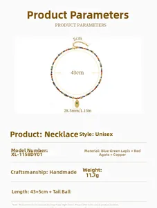 Size chart for vintage red agate elephant pendant necklace with dimensions and weight info