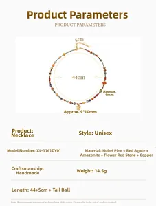 Detail specifications of vintage multi-color gemstone necklace with measurements