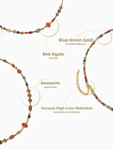 Detail of red agate and amazonite beaded necklace with vacuum gold plated clasp