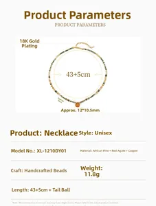 Detailed view of handmade African Pine and Red Agate beaded necklace with dimensions