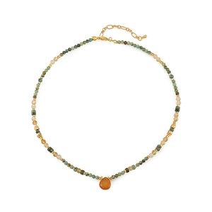 Elegant beaded necklace with African turquoise beads and orange agate waterdrop pendant