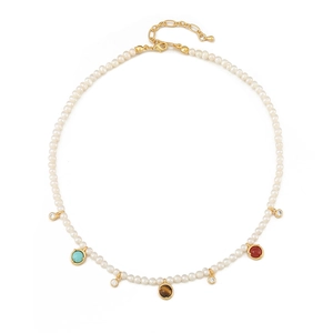 Collier de perles élégant avec pendentifs turquoise oeil de tigre et fermoir doré