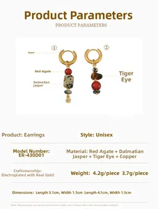 Detailed product parameters of asymmetric tiger eye and agate bead drop earrings