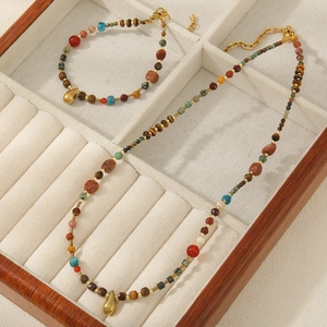 Natural African turquoise teardrop pendant necklace and bracelet set in gold finish