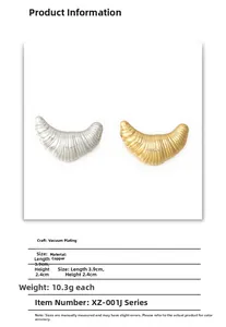 Detailed view of croissant pin brooch in gold and silver finish with size measurements