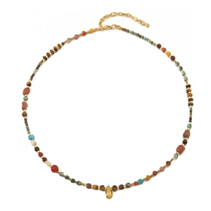 Natural African turquoise teardrop pendant necklace with multicolored stone beads