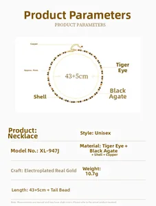 Details zur 4mm Tigerauge- und Onyxkette mit 43cm vergoldeter Kette und 5cm Verlängerung