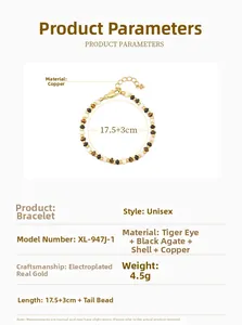 Details von Tigerauge-Armband mit Onyx, 17,5+3 cm Länge und vergoldetem Karabinerverschluss