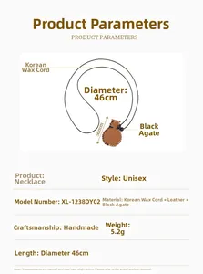 Detailed size parameters of leather vase pendant necklace with agate and wax cord measurements