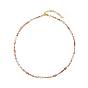 Collar artesanal de cuentas de cristal dopamina con piedras rosas y cierre dorado