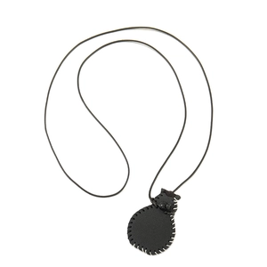 Minimalist leather vase pendant necklace with black PU leather and white contrast stitching