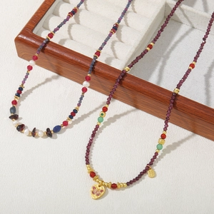 Vintage Chinese Style Beaded Necklace Natural Garnet Red Agate Butterfly Heart Pendant Freshwater Pearl Necklaces For Women