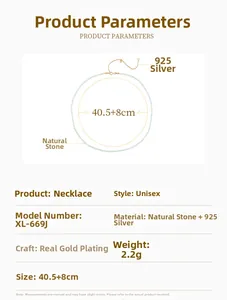 Especificaciones detalladas del collar de cuentas de piedra natural plata 925 de 40,5+8cm