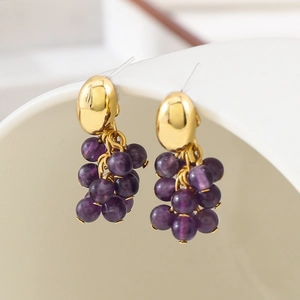 Pendientes Amatista Morada Borla Uva Base Cobre Poste Plata de Ley 925 Joyería Minimalista Mujer