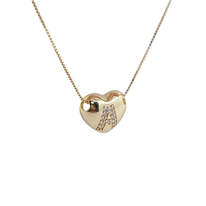 Golden heart pendant necklace with letter A and cubic zirconia on a box chain