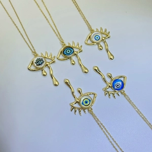 Vintage Evil Eye Teardrop Pendant Necklace For Women 18K Gold Plated Copper Fluid Eye Design Exotic Enamel Jewelry Gift