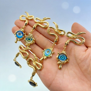 Vintage Gold Plated Copper Snake Evil Eye Drop Earrings For Women Mysterious Animal Nazar Dangle Earrings Jewelry Gift