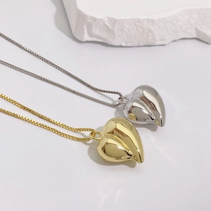 Polished 18K gold and silver plated puffy heart pendant necklaces with box chains